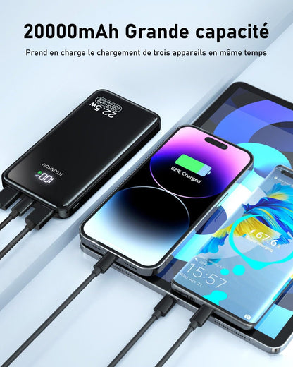 Power Bank 20000mAh 22.5W Fast Charge Power Bank PD3.0 QC4.0 Mobile Phone External Battery with LCD Display USB C Outputs and Inputs Portable Charger for Smartwatch Smartphones